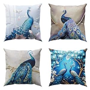 Peacock Double Side Pillow Cover 4PC Soft Decorative Pillowcase for Bedroom Livingroom Sofa Couch Chair Machine Washable Lightinthebox