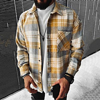Men's Shirt Plaid Button-Down Print Long Sleeve Street Tops Casual Fashion Comfortable Yellow miniinthebox