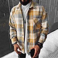 Men's Shirt Plaid Button-Down Print Long Sleeve Street Tops Casual Fashion Comfortable Yellow miniinthebox - thumbnail