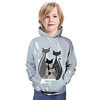 Kids Boys' Hoodie  Sweatshirt Long Sleeve Cat 3D Print Animal Print Light Blue Children Tops Summer Active Daily Wear Regular Fit 3-13 Years miniinthebox - thumbnail
