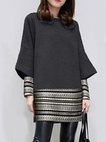 Round Neck Patchwork Printed Shift Dress - thumbnail