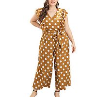 Women's Plus Size Jumpsuit Ruffle Print Polka Dot Sleeveless Streetwear Summer Yellow Red XL XXL 3XL 4XL Lightinthebox - thumbnail