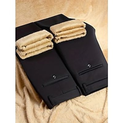 Men's Dress Pants Fleece Pants Winter Pants Trousers Suit Pants Pocket Plain Comfort Breathable Outdoor Daily Going out Fashion Casual Black Dark Blue miniinthebox