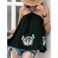 Women's Camisole Vacation Embroidered Black Sleeveless Vintage Halter Neck Summer Lightinthebox