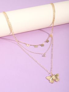 Gold Butterfly Pendant Layered Necklace