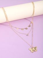 Gold Butterfly Pendant Layered Necklace - thumbnail