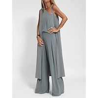 Women's Tank Top Pants Sets Black Gray Plain Sleeveless Casual Daily Streetwear miniinthebox - thumbnail