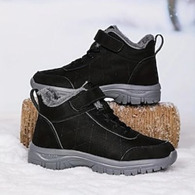 Men's Women Boots Snow Boots Plus Size Winter Boots Fleece lined Hiking Cycling Shoes Casual Outdoor Daily Suede Warm Comfortable Slip Resistant Booties / Ankle Boots Magic Tape Dark Grey Black Red miniinthebox