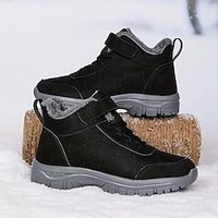 Men's Women Boots Snow Boots Plus Size Winter Boots Fleece lined Hiking Cycling Shoes Casual Outdoor Daily Suede Warm Comfortable Slip Resistant Booties / Ankle Boots Magic Tape Dark Grey Black Red miniinthebox - thumbnail