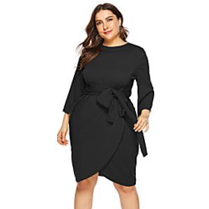 Women's Sheath Dress Knee Length Dress Black 3/4 Length Sleeve Solid Color Patchwork Fall Spring Round Neck Elegant 2021 L XL XXL 3XL 4XL / Plus Size miniinthebox