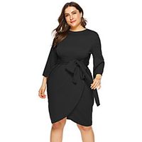 Women's Sheath Dress Knee Length Dress Black 3/4 Length Sleeve Solid Color Patchwork Fall Spring Round Neck Elegant 2021 L XL XXL 3XL 4XL / Plus Size miniinthebox - thumbnail
