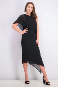 Womens Asymmetrical Ruffle Dress  Black