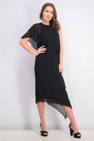 Womens Asymmetrical Ruffle Dress  Black - thumbnail