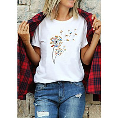 Women's T shirt Graphic Prints Print Round Neck Tops 100% Cotton Basic Basic Top White Black Purple miniinthebox