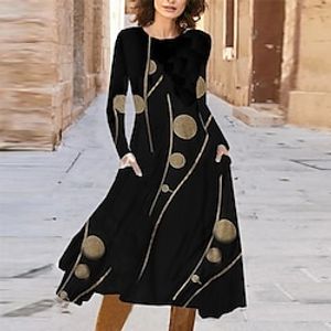 Women's Casual Dress Swing Dress Midi Dress Black Long Sleeve Geometric Pocket Winter Fall Autumn Winter Dress Fall Dress 2022 S M L XL XXL 3XL Lightinthebox