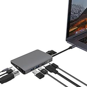 USB 3.0 USB C Hubs 9 Ports 9-in-1 High Speed USB Hub with HDMI 2.0 Displayport 3.5mm 12V / 5A DC Power Delivery For Laptop PC Smartphone miniinthebox