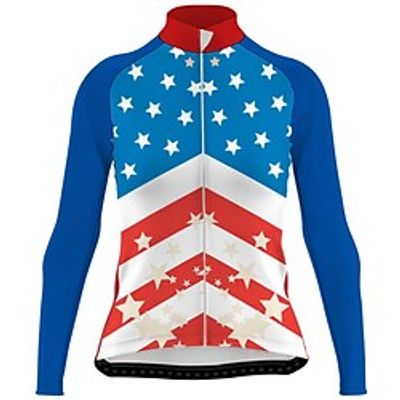 21Grams Women's Long Sleeve Cycling Jersey Bike Top with 3 Rear Pockets Mountain Bike MTB Road Bike Cycling Breathable Quick Dry Moisture Wicking Blue American / USA Spandex Polyester Sports Clothing miniinthebox