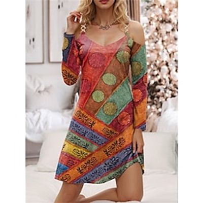 Women's Casual Dress A Line Dress Floral Polka Dot Print Cold Shoulder V Neck Mini Dress Fashion Streetwear Outdoor Daily Long Sleeve Loose Fit Orange Fall Winter S M L XL XXL Lightinthebox