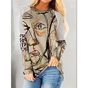 Women's 3D Printed Geometric Portrait T shirt Striped Geometric Leopard Print Round Neck Basic Tops Khaki miniinthebox
