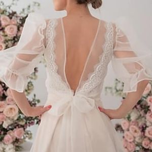 Women's Wrap Bolero Bridal's Wraps Voiles  Sheers Bridal Sun Protection Long Sleeve Puff Sleeve Organza Wedding Wraps With Ruffles For Wedding All Seasons miniinthebox