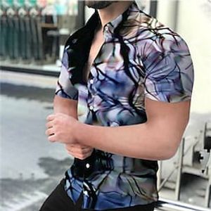 Men's Shirt Summer Hawaiian Shirt Floral Graphic Prints Geometry Turndown Apricot Black Royal Blue Blue Purple Casual Holiday Short Sleeve Button-Down Print Clothing Apparel Tropical Fashion Lightinthebox