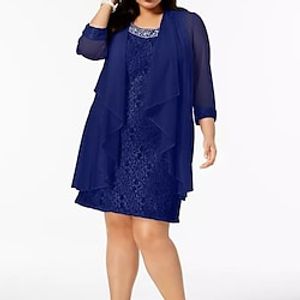 Women's Plus Size Sheath Dress Floral Round Neck 34 Length Sleeve Summer Work Knee Length Dress Holiday Weekend Dress Lightinthebox
