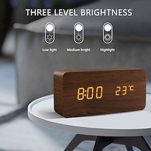 Alarm Clock LED Wooden Watch Table Voice Control Digital Wood Despertador USB/AAA Powered Electronic Desktop Clocks miniinthebox