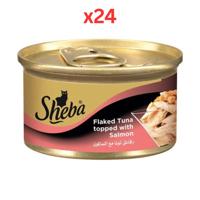 Sheba Flaked Tuna Topped with Salmon Wet Cat Food 85G (Pack of 24)