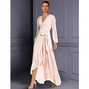 A-Line Mother of the Bride Dress Wedding Guest Elegant High Low V Neck Asymmetrical Tea Length Chiffon Long Sleeve with Ruched Split Front 2023 Lightinthebox