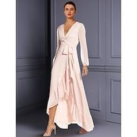 A-Line Mother of the Bride Dress Wedding Guest Elegant High Low V Neck Asymmetrical Tea Length Chiffon Long Sleeve with Ruched Split Front 2023 Lightinthebox - thumbnail