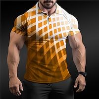 Plaid / Check Men's Fashion Casual 3D Print Polo Shirt Sports Outdoor Vacation Streetwear Pique Polo Shirt Short Sleeve Turndown Polo Shirts Blue Orange Summer S M L Micro-elastic Lapel Polo Lightinthebox