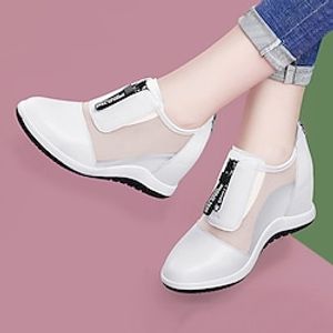 Women's Sneakers Height Increasing Shoes Outdoor Daily Platform Wedge Heel Round Toe Casual Minimalism Mesh Loafer Slogan Black White Lightinthebox