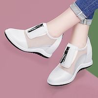 Women's Sneakers Height Increasing Shoes Outdoor Daily Platform Wedge Heel Round Toe Casual Minimalism Mesh Loafer Slogan Black White Lightinthebox - thumbnail