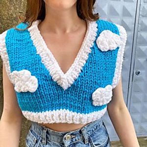 Women's Pullover Sweater Modern Style Print Casual Sleeveless Sweater Cardigans V Neck Fall Winter Blue miniinthebox