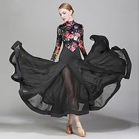 Ballroom Dance Dress Floral Print Women's Performance Training Long Sleeve Polyester Lightinthebox