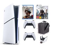 Sony PlayStation 5 Console Disc Slim 1TB with Extra Controller (International Edition) with Bag, Charger Dock Station and & 2 Games