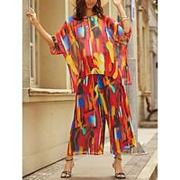 Women's Two Pieces Set Chiffon Tie Dye Striped Casual Daily Print Red Half Sleeve Vacation Daily Lightinthebox