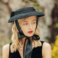 Hats Sinamay Saucer Hat Sinamay Hat Wedding Tea Party Elegant Wedding With Bowknot Lace-up Headpiece Headwear Lightinthebox - thumbnail