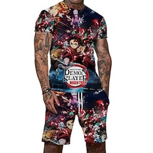 Demon Slayer: Kimetsu no Yaiba Kamado Nezuko Kamado Tanjiro Rengoku Kyoujurou Outfits Sportswear Beach Shorts Anime Harajuku Graphic Shorts T-shirt For Men's Adults' 3D Print 100% Polyester miniinthebox