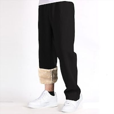 Men's Fleece Pants Sweatpants Wide Leg Sweatpants Joggers Winter Pants Pocket Drawstring Elastic Waist Plain Windproof Comfort Casual Daily Holiday Sports Fashion Black Dark Gray miniinthebox
