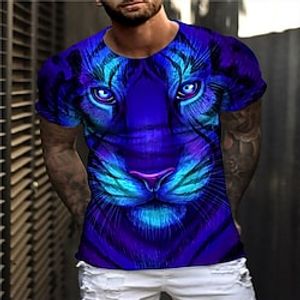 Men's Unisex T shirt Tee Tiger Graphic Prints Crew Neck Blue 3D Print Daily Holiday Short Sleeve Print Clothing Apparel Designer Casual Big and Tall  Summer  Summer Lightinthebox