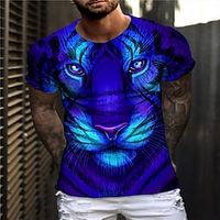 Men's Unisex T shirt Tee Tiger Graphic Prints Crew Neck Blue 3D Print Daily Holiday Short Sleeve Print Clothing Apparel Designer Casual Big and Tall  Summer  Summer Lightinthebox - thumbnail