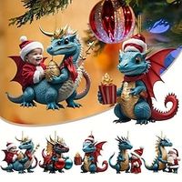 5pcs Christmas Tree Ornaments Dragon 2D Acrylic Hanging Decorations Cute Dragon Christmas Ornament 2023 New Dragon Crafts Hanging Ornament New Year Festive Party Supplies Room Hanging Decor Lightinthebox - thumbnail