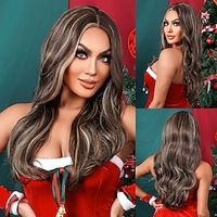 Synthetic Wig Uniforms Career Costumes Princess Wavy Bouncy Curl Middle Part Layered Haircut Wig 24 inch Brown Synthetic Hair Women's Cosplay Party Fashion Brown Christmas Party Wigs Lightinthebox - thumbnail