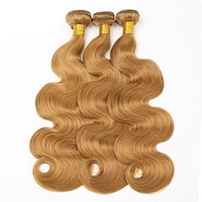 Honey Blonde Bundles Color 27 Human Hair Bundles #27 Body Wave Bundles 12 14 16 inch Mixed Length 3 Bundles Brazilian Remy Soft Blonde Body Wave Human Hair Weave Lightinthebox