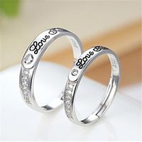 Ring Cubic Zirconia Mismatched Silver Copper Silver-Plated Letter Stylish Artistic Simple 1pc Adjustable / Couple's / Open Cuff Ring / Adjustable Ring miniinthebox - thumbnail