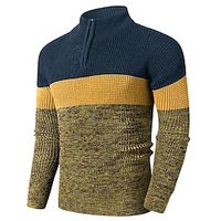 Men's Pullover Sweater Jumper Sweater Top Jumper Ribbed Knit Regular Knit Quarter Zip Color Block Stand Collar Modern Contemporary Work Daily Wear Clothing Apparel Winter Brown Gray M L XL Lightinthebox - thumbnail