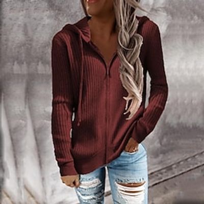 Women's Hoodie Solid Colored Basic Classic Fall Red Black Lightinthebox