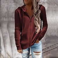 Women's Hoodie Solid Colored Basic Classic Fall Red Black Lightinthebox - thumbnail