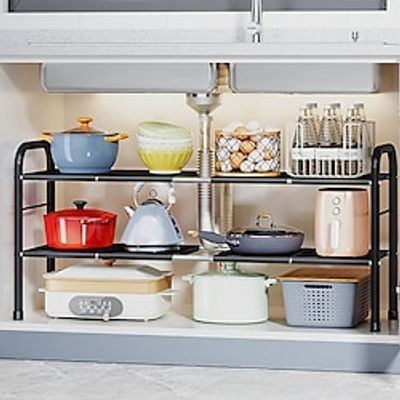 1pcs Kitchen Storage Retractable Sink Shelf Cabinet Bathroom Layered Shelf Storage Shelf Multi-Functional Pot Rack Storage Rack. Lightinthebox